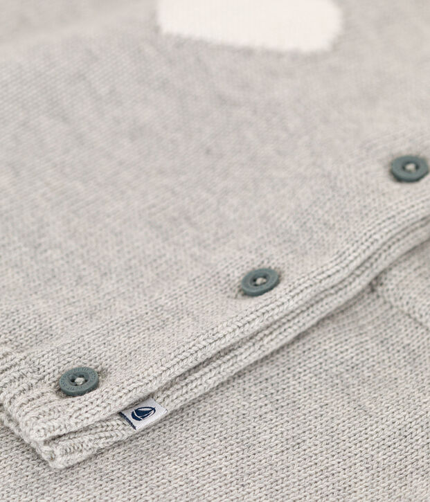 Completo in tricot di lana e cotone con motivo a cuore per beb&egrave; grigio/bianco