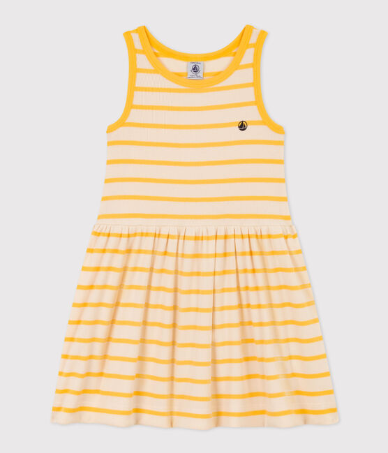 Abito smanicato in cotone bambina giallo AVALANCHE/bianco DAISY