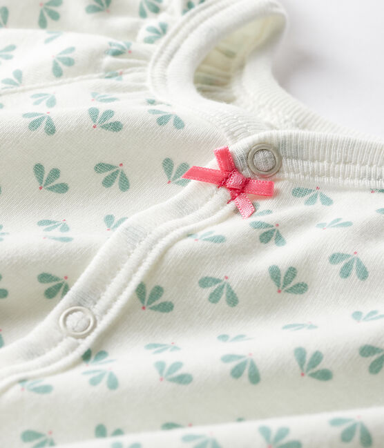 Tutina corta bebè femmina a costine bianco MARSHMALLOW/bianco MULTICO