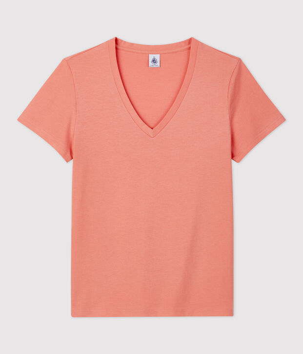 T-shirt TAGLIO REGULAR scollo a V in cotone bio Donna rosa