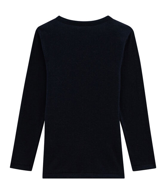 T-shirt a maniche lunghe in lana seta e cotone da bambino blu SMOKING