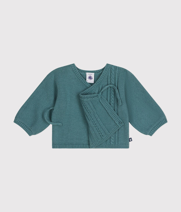 Cardigan in lana e cotone neonato verde