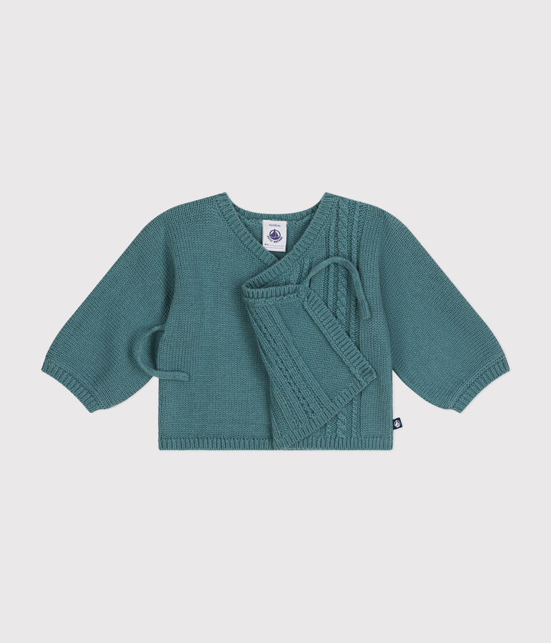 Cardigan in lana e cotone neonato verde PAUL