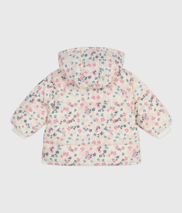 Piumino per neonato con stampa floreale e cappuccio staccabile ecru/multicolore