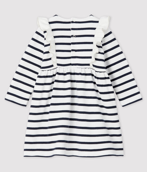 Abito a maniche lunghe da beb&egrave; femmina bianco/blu
