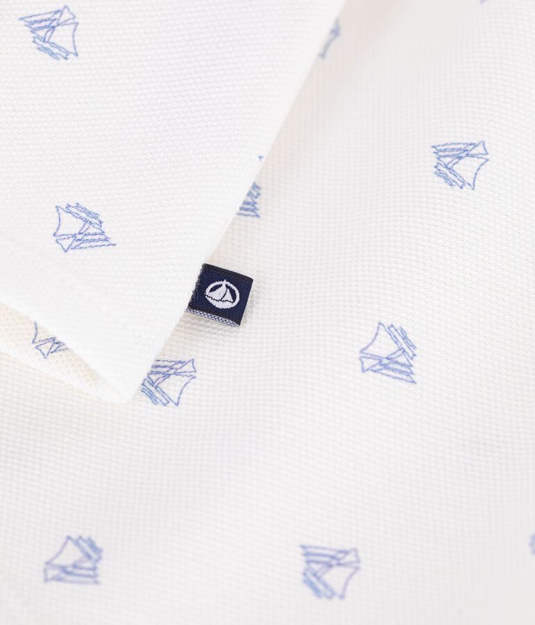 Polo a maniche corte in cotone con barchette vintage stampate neonato bianco/blu