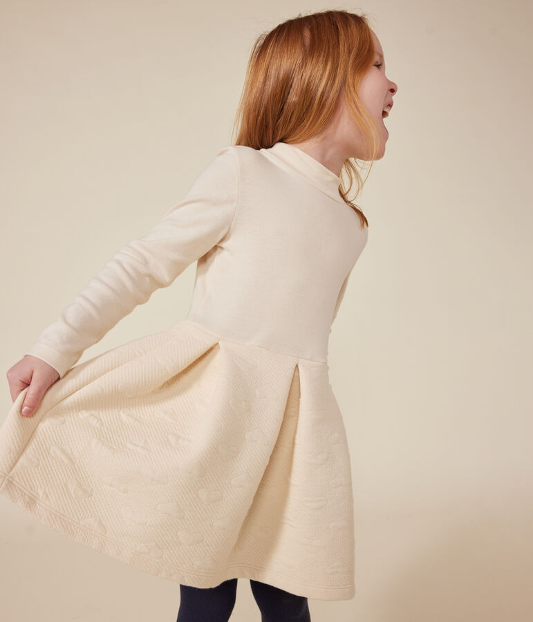 Abito a maniche lunghe bimateriale bambina ecru