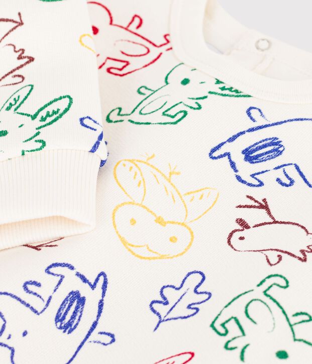Felpa in cotone con stampa animalier neonato ecru/multicolore