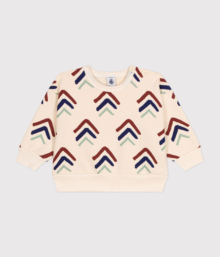 Felpa in tessuto felpato per beb&egrave; ecru/blu/multicolore