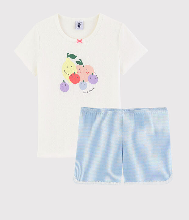 Pigiama corto frutta estiva bambina in cotone bianco/multicolore