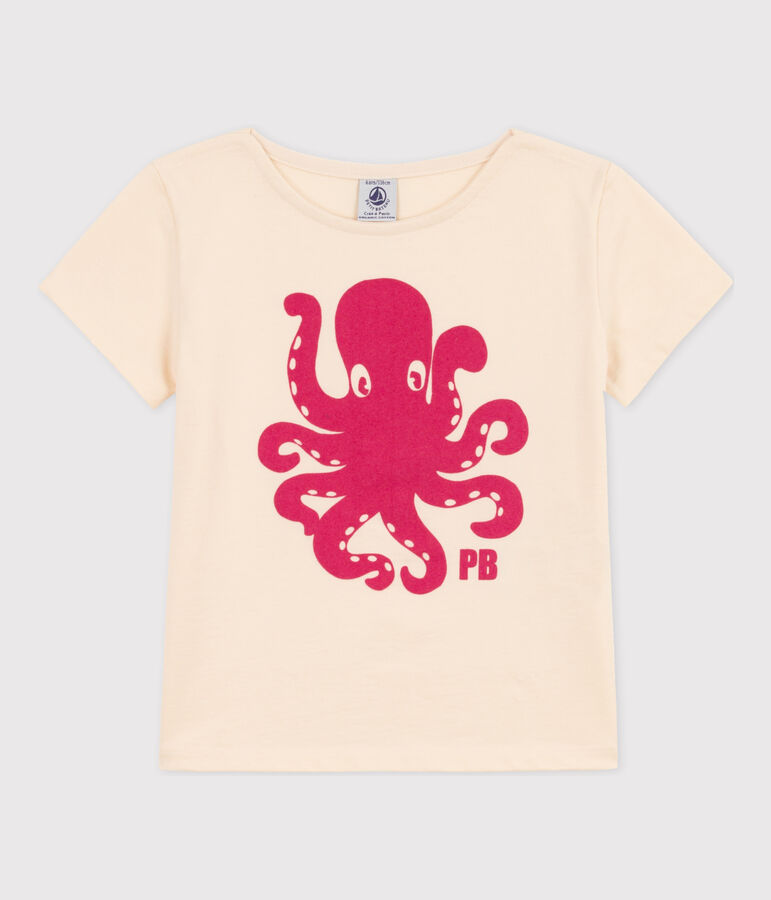 T-shirt bambina a maniche corte in tessuto fioccato ecru AVALANCHE