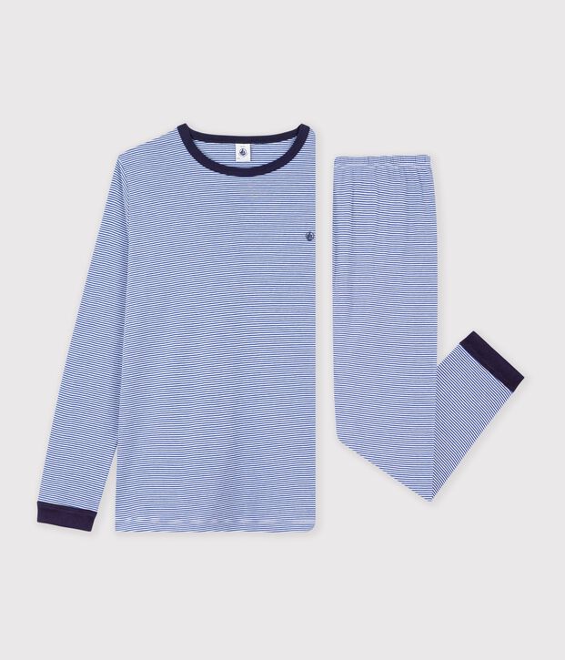Pigiama in cotone a righe bambino blu/bianco