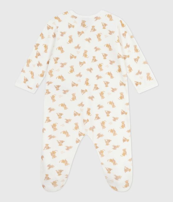 Pigiama in ciniglia con stampa di leopardi neonato bianco MARSHMALLOW/bianco MULTICO