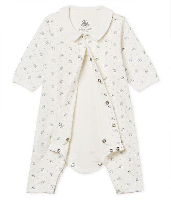 Bodyjama senza piedi bebè maschio a costina 1x1 fantasia bianco MARSHMALLOW/bianco MULTICO