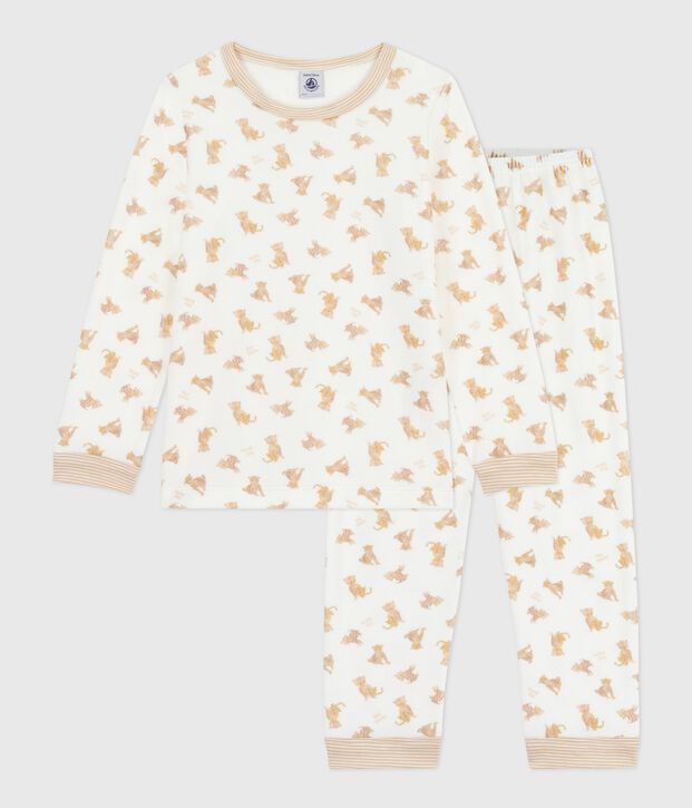 Pigiama in ciniglia con leopardi stampati bambino ecru/multicolore