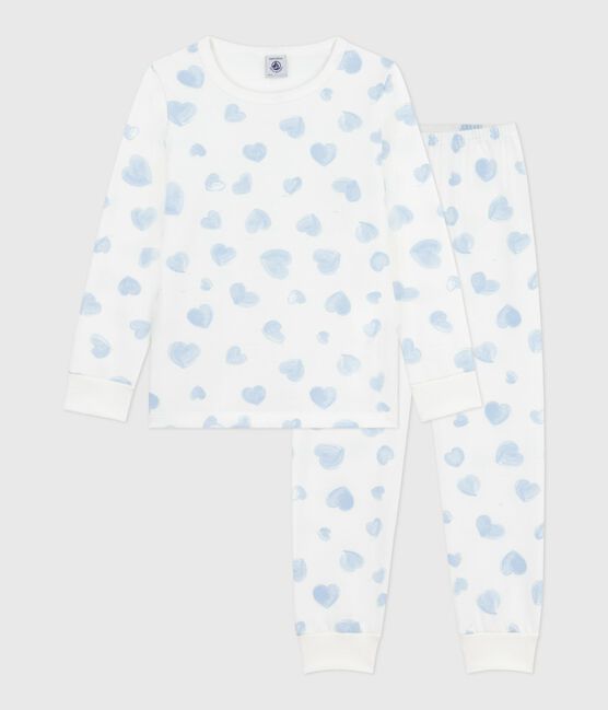 Pigiama bambina in tessuto felpato con stampa a cuori bianco MARSHMALLOW/bianco MULTICO