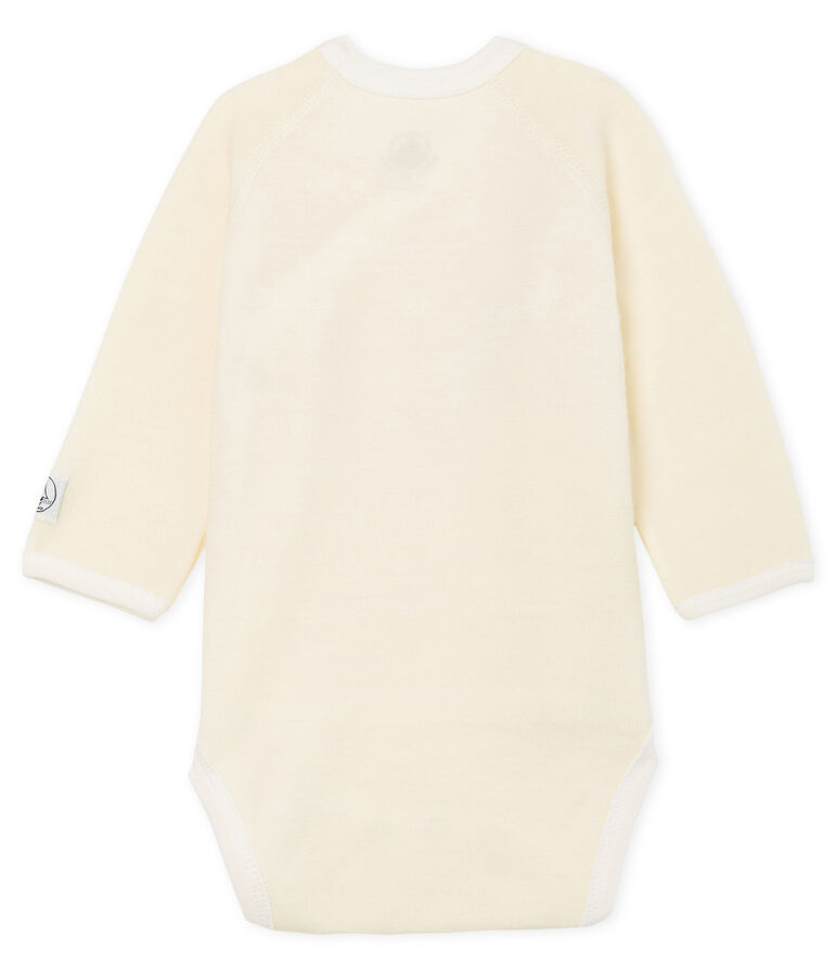 Body nascita manica lunga beb&egrave; in lana e cotone bianco MARSHMALLOW