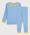 Pigiama bambina/bambino rigato millerighe in cotone biologico blu BRASIER/grigio MARSHMALLOW