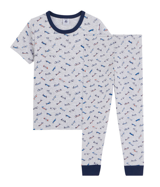 Pigiama skate bambino a costine grigio POUSSIERE/bianco MULTICO
