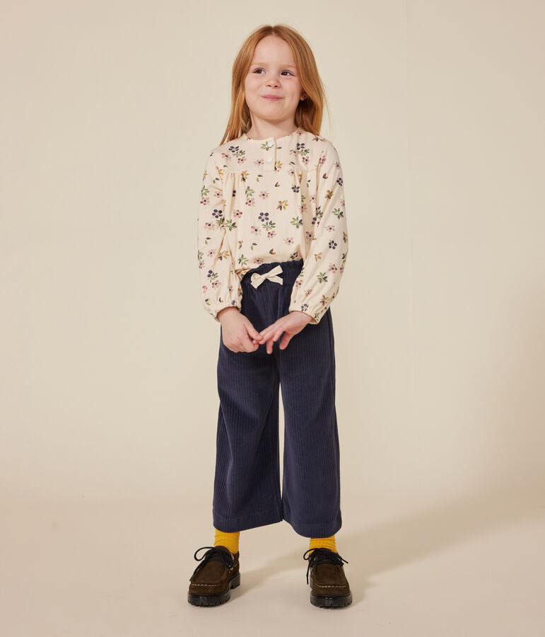 Blusa a maniche lunghe in tubique bambina ecru/multicolore