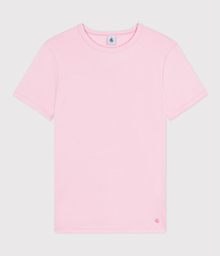 T-shirt a maniche corte in cotone tinta unita donna rosa