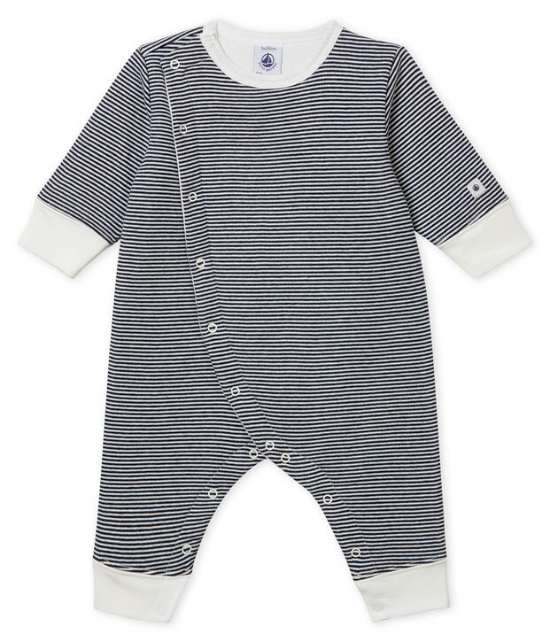 Tutina pigiama senza piedi in tubique da neonato blu/bianco