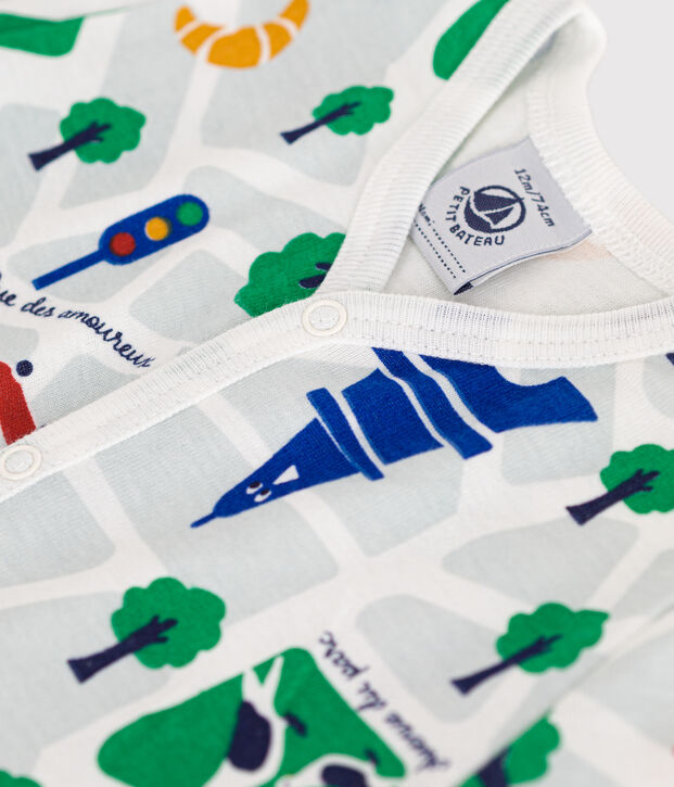 Tutina corta beb&egrave; in cotone bianco/blu