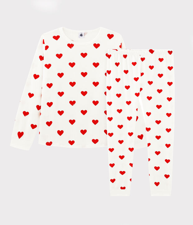 Confezione regalo pigiama e slip in cotone con stampa a cuori rossi multicolore