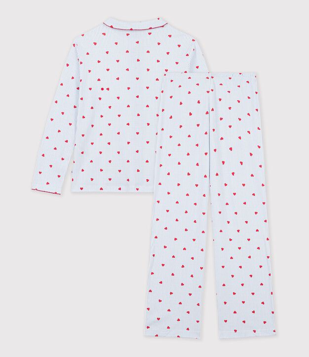 Pigiama in cotone con stampa a righe e cuori e bottoni donna bianco/multicolore