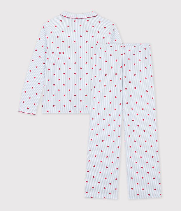 Pigiama in cotone con stampa a righe e cuori e bottoni donna bianco/multicolore