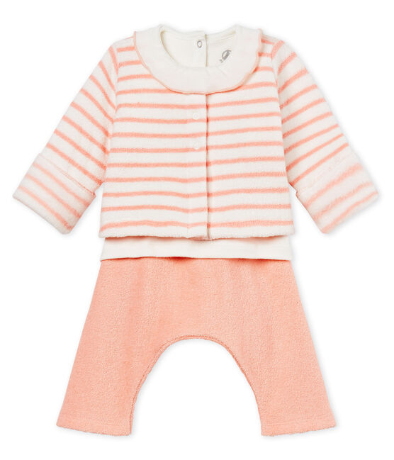 Completo 3 pezzi bebè femmina bianco MARSHMALLOW/rosa ROSAKO CN