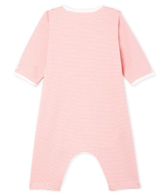 Bodyjama senza piedi bebè femmina a costine rosa CHARME/bianco MARSHMALLOW