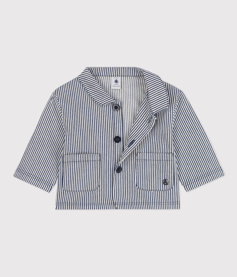 Giacca corta in tela a righe beb&egrave; blu/bianco
