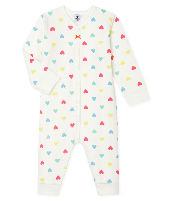 Tutina senza piedi in tubique per bebè femmina bianco MARSHMALLOW/bianco MULTICO