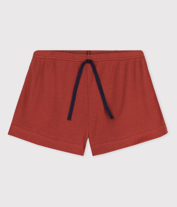 Short in cotone traforato donna marrone