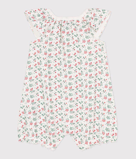 Tutina corta in cotone a fiori neonato bianco MARSHMALLOW/bianco MULTICO