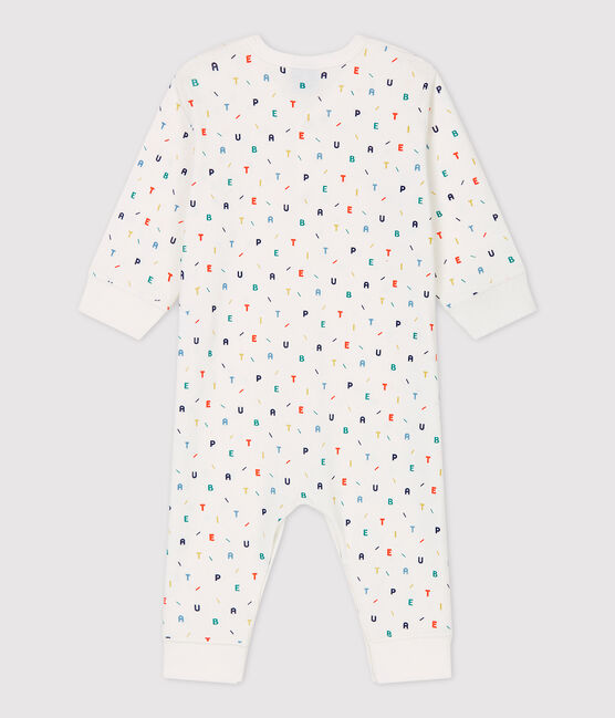 Tutina pigiama a lettere multicolori bebè in cotone biologico bianco MARSHMALLOW/bianco MULTICO