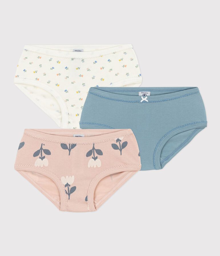 Confezione da 3 slip bambina in cotone con tulipani multicolore