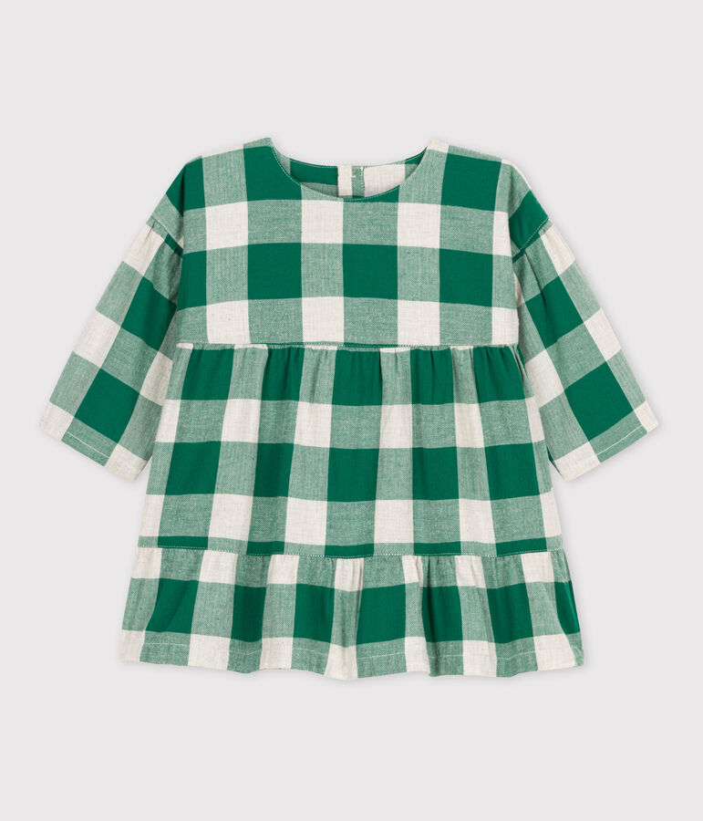 Abito a maniche lunghe beb&egrave; in flanella a quadri MATCHA/ecru