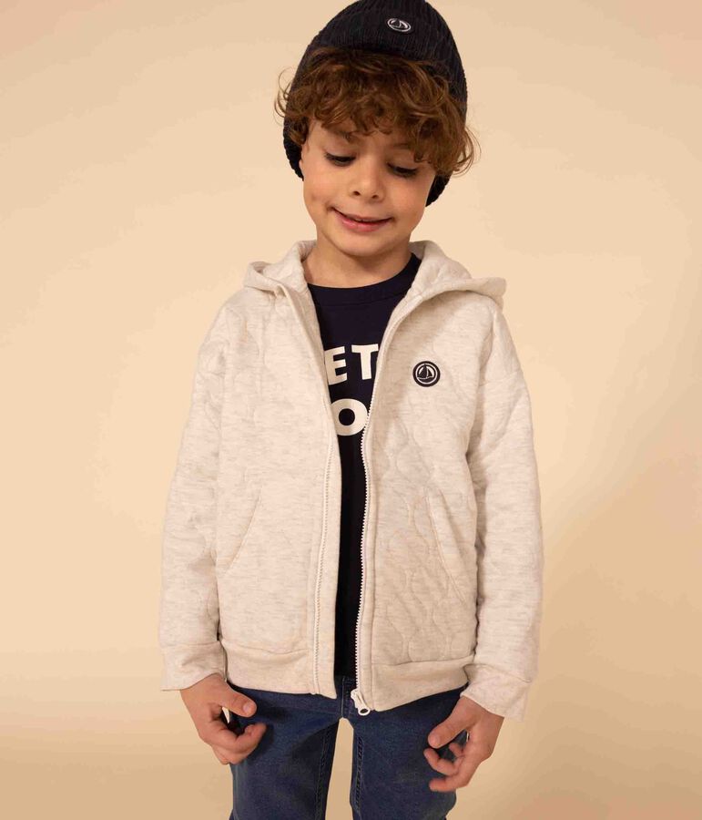 Felpa con zip e cappuccio in tubique trapuntato bambino unisex beige MONTELIMAR CHINE