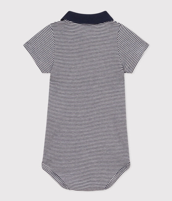 Body con colletto polo in cotone rigato a manica corta bebè blu SMOKING/bianco MARSHMALLOW