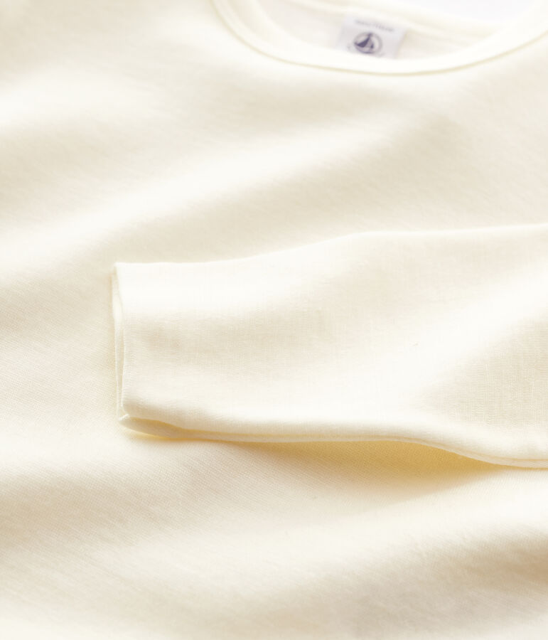T-shirt a maniche lunghe in lana e cotone da bambino beige ECRU