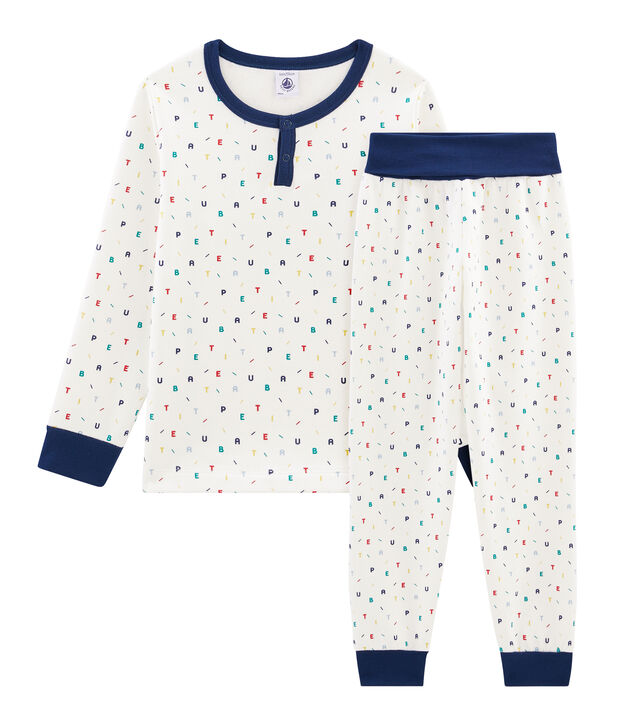Pigiama bambino in molleton con vita alta bianco/multicolore