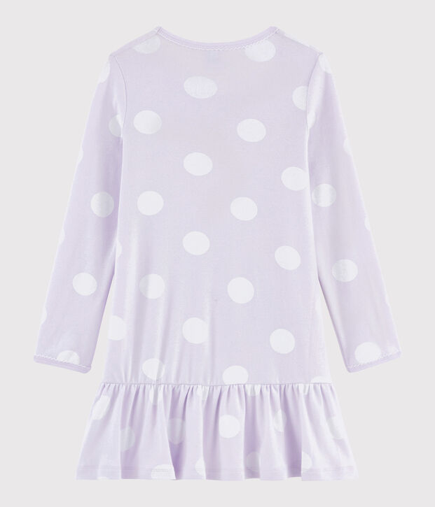 Camicia da notte a pois bambina a costine viola/bianco
