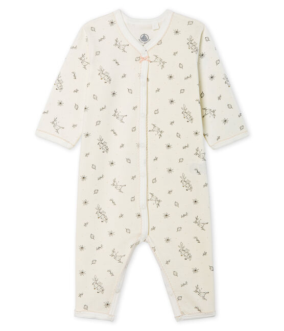 Tutina senza piedi a costine per bebé femmina bianco MARSHMALLOW/bianco MULTICO