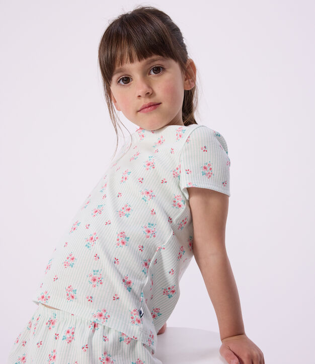 Pigiama corto in cotone con stampa a fiori bambino bianco/multicolore