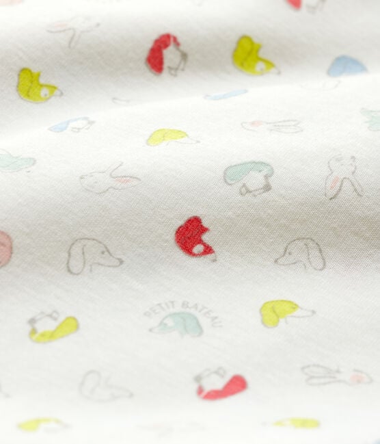 Tutina pigiama cuccioli colorati bebè in cotone biologico bianco MARSHMALLOW/bianco MULTICO