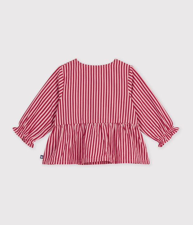 Blusa a maniche lunghe in cotone a righe neonato rosa/rosa