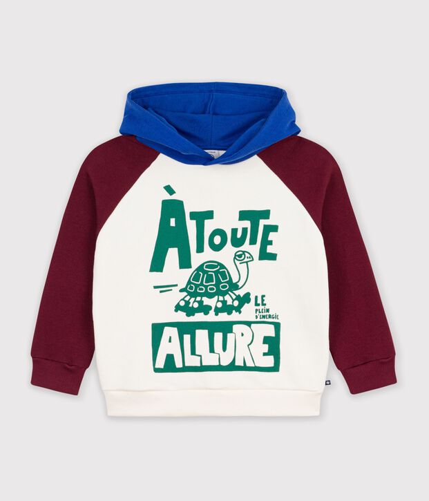Felpa con cappuccio in cotone stampato bambino ecru/multicolore