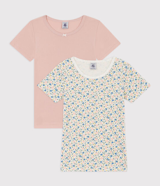 Confezione da 2 t-shirt bambina a maniche corte in cotone a fiori variante 1